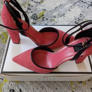 Pink suede pumps with black leather trim WHBM 7.5